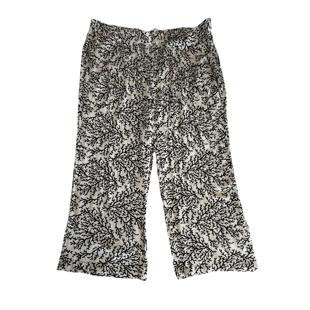 D&Co Beach Womens 2XP White Black Coral Print Wide Leg Crop Pants Viscose Slit